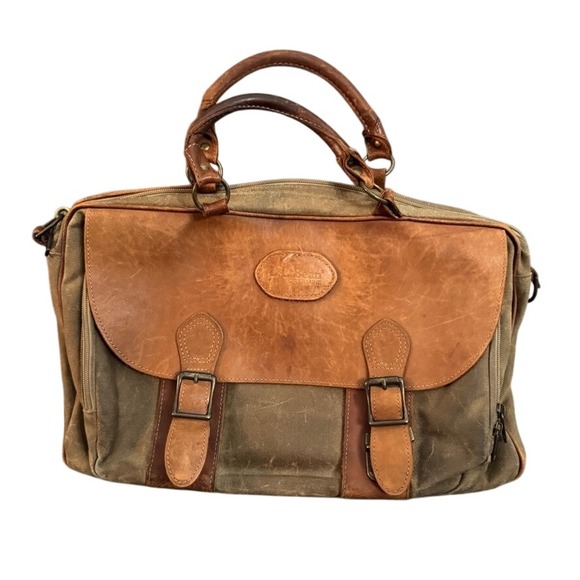 L.L. Bean Other - LL Bean Vintage Waxed Canvas Leather Briefcase Laptop Bag Olive Brown Satchel